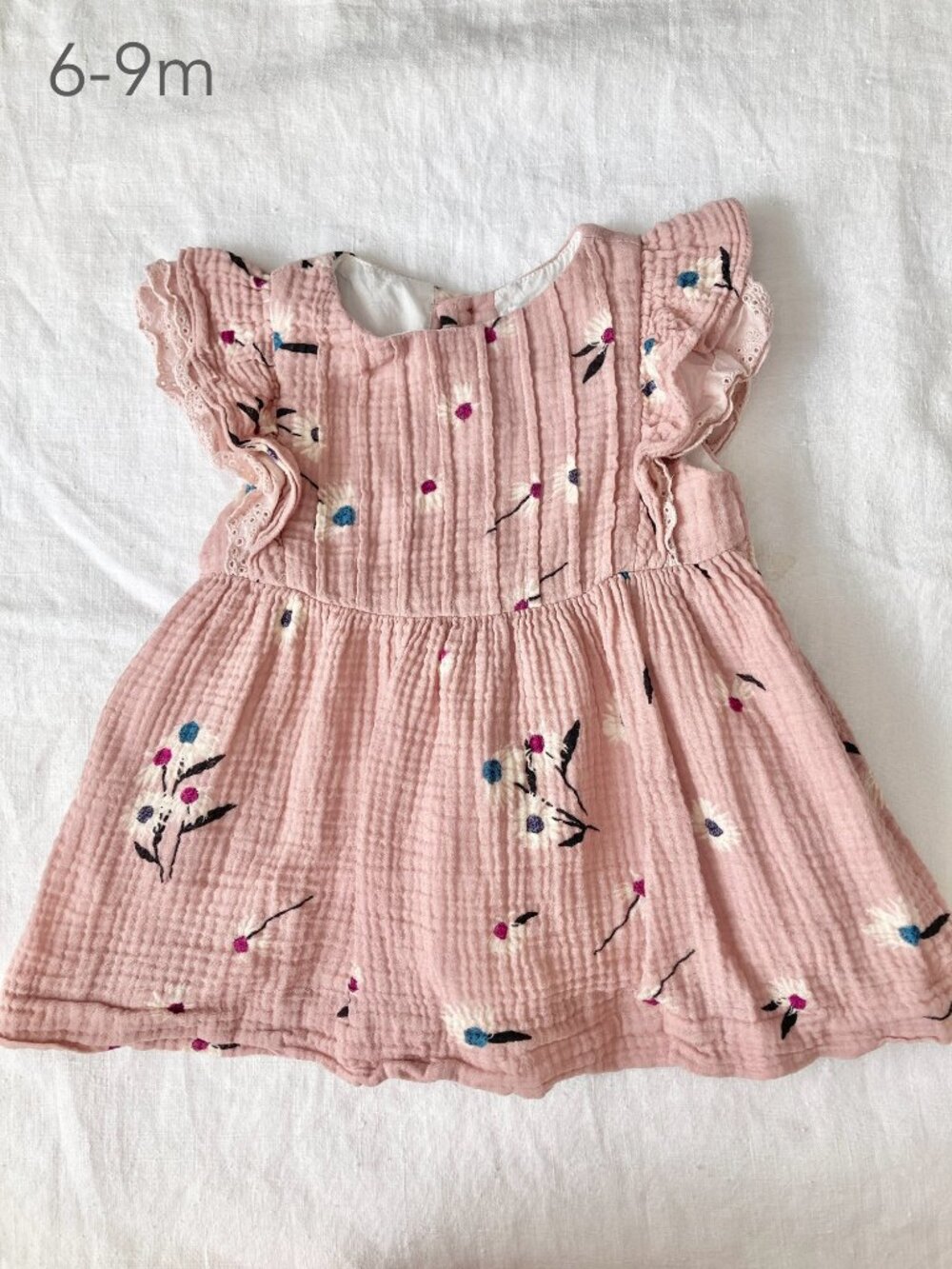 💙2/$25 Zara 6-9 Months Baby Crinkle Gauze Floral Pink Dress Cottagecore